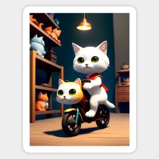 Cat on a Bicycle - Modern Digital Art Sticker